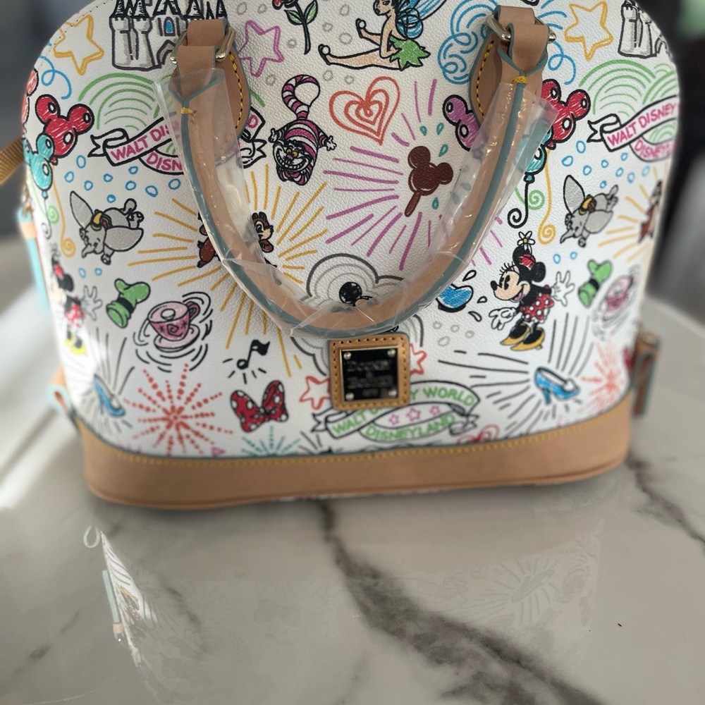 Dooney & Bourke White Disney Sketch Dome Satchel with Tan Trim